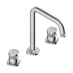 Miscelatore lavabo 3 fori Ø38mm con bocca alta in acciaio inox spazzolato T84110S