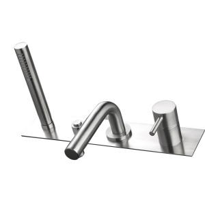 Desk-mount bathtub mixer in 316L stainless steel with 150mm spout