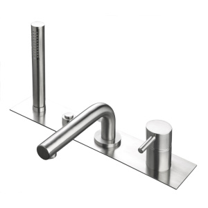Desk-mount bathtub mixer in 316L stainless steel with 200 mm spout