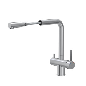 Miscelatore cucina 3 vie in acciaio inox spazzolato con doccetta estraibile