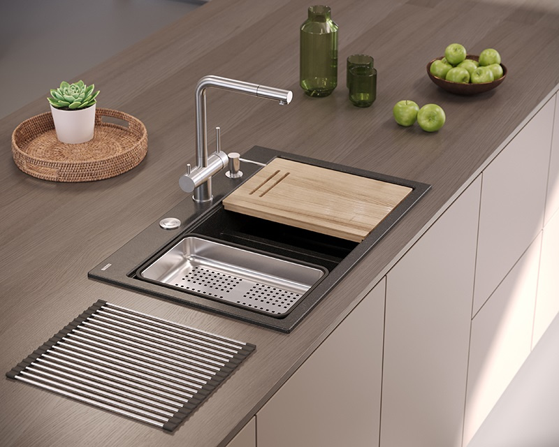 Miscelatore cucina 3 vie in acciaio inox spazzolato con doccetta estraibile