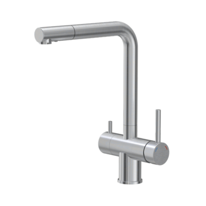 Miscelatore cucina 3 vie in acciaio inox spazzolato con doccetta estraibile
